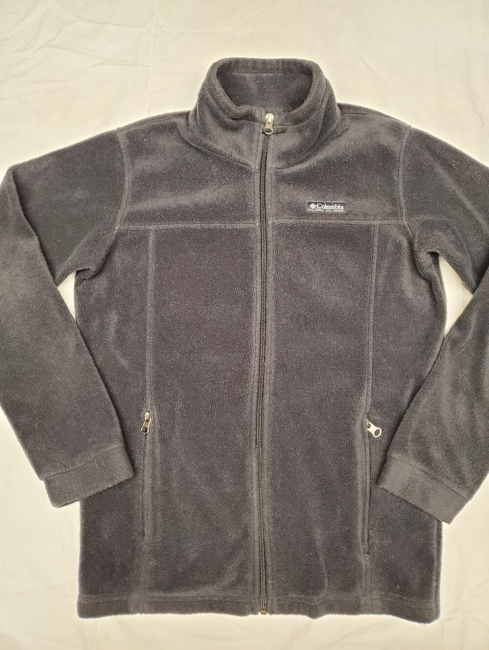 Columbia Youth Boys L 14/16 Black Full Zip Fleece Jacket Zip Pockets Mock Neck